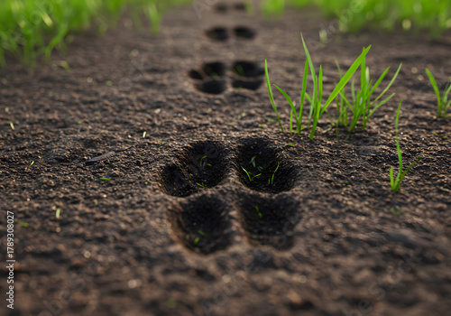 Animal paw prints in nature trail