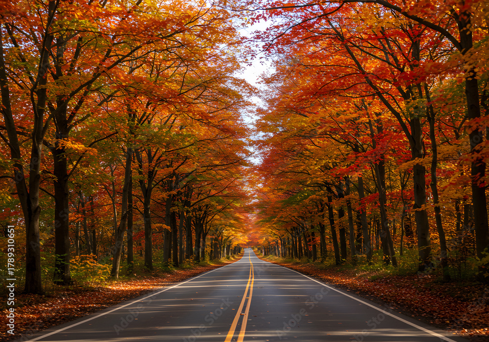 Obraz premium Autumn foliage lined road