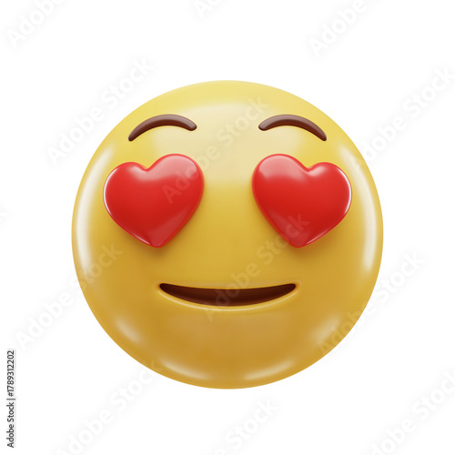Smiling emoji face with red heart eyes expressing love and affection clearly shown isolated on transparent background