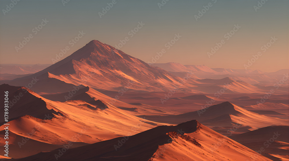 Naklejka premium 3D rendering of desert mountain landscape illustration material