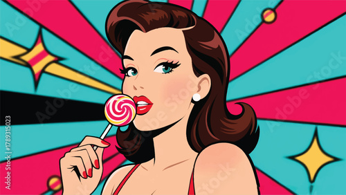 Beautiful Woman With Lollipop Illustrator Artwork Banner Background Design Template 
