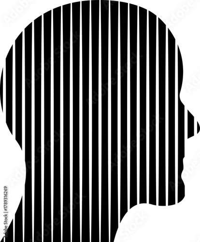 Black vertical striped human head profile silhouette vector illustration on white background symbolizing individuality confusion mental state modern psychology concept art and creative minimalist desi