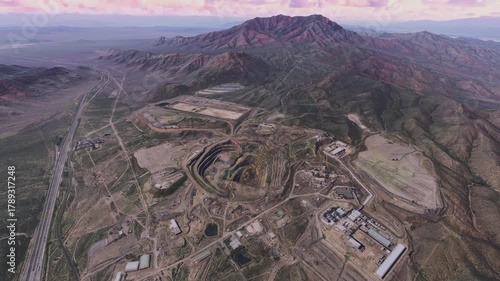 Circular aerial shot of Mountain Pass Mine in San Bernardino. Cerium and Neodymium Mining. California. United States