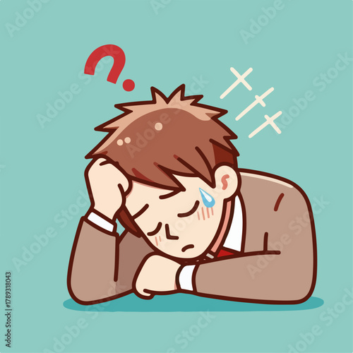 Cartoon illustration of a tired person