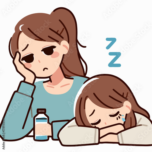 Cartoon illustration of a tired person