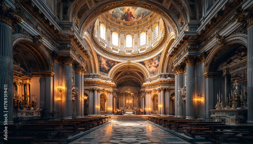 Fototapeta premium Ornate Interior View of Domed Cathedral Architecture
