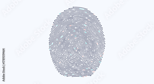 Stylized digital fingerprint with intricate lines and colorful data points, symbolizing modern biometric security and data protection technology.