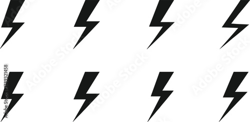 Lightning bolt, symbol, black icon, electricity, energy, power, flash, graphic, vector, grid, identical, tilted, shape, design, abstract, electric, thunder, storm, minimal, illustration