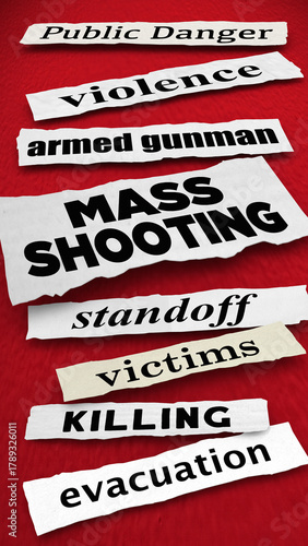 Mass Shootings News Headlines Gun Violence Vertical 3d Illustration