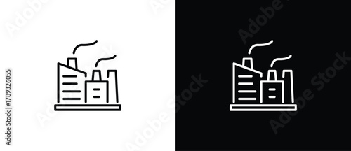 Simple Industrial Factory Icon, Vector Sign Illustration. Building Architecture Line Icons. Black and white line icons. Editable strokes.
