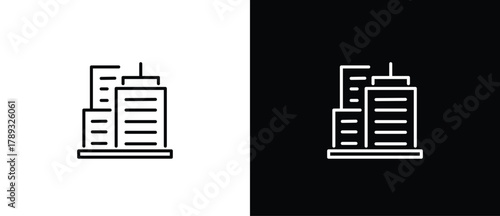 Simple Office Building Icon, Vector Sign Illustration. Building Architecture Line Icons. Black and white line icons. Editable strokes.