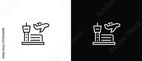 Simple Airport icon, Vector sign illustration. Building Architecture Line Icons. Black and white line icons. Editable strokes.