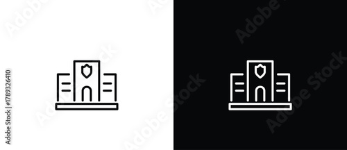 Simple Police Station icon, Vector sign illustration. Building Architecture Line Icons. Black and white line icons. Editable strokes.