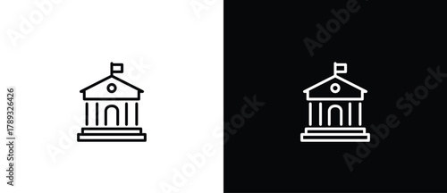 Simple icon of courthouse, Vector sign illustration. Building Architecture Line Icons. Black and white line icons. Editable strokes.