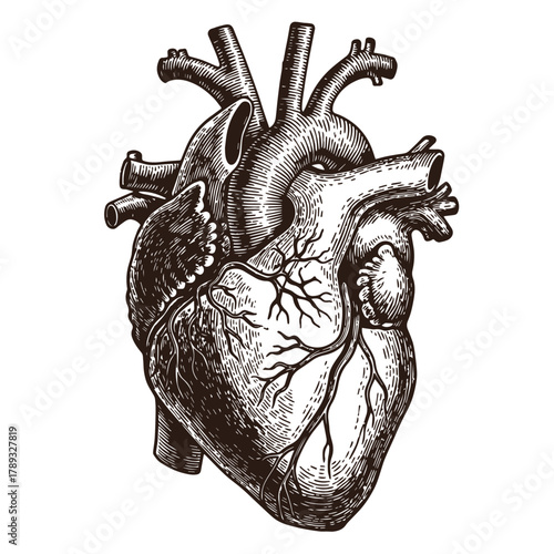 Detailed Anatomical Human Heart Engraving