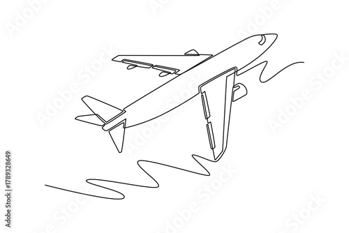 Passenger Commercial Airplane Take Off Position. Landing and take off plane concept. Single line draw design. Vector graphic illustration