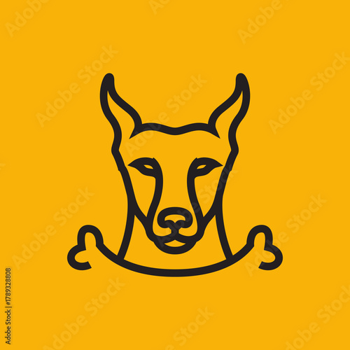 Minimalist line art logo of a dog head with bones.