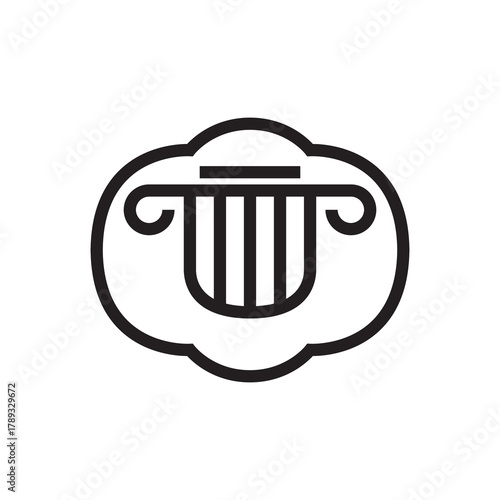 Stylized classical Ionic pillar capital inside a cloud shape.