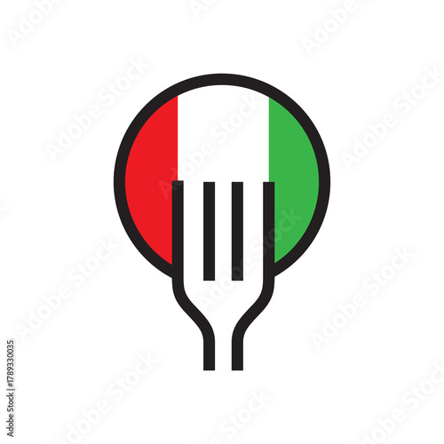 Italian cuisine logo concept with fork and flag icon.