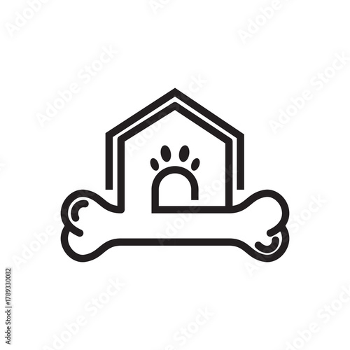 Creative line art logo combining a dog house paw print and bone.