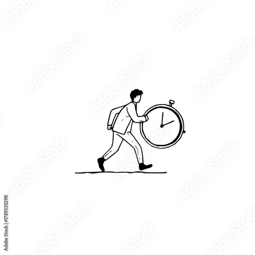 Man running with clock time management deadline stress urgency late schedule appointment business 100 char
