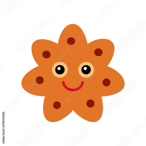 Cute smiling star shaped cookie with chocolate chips isolated on white background