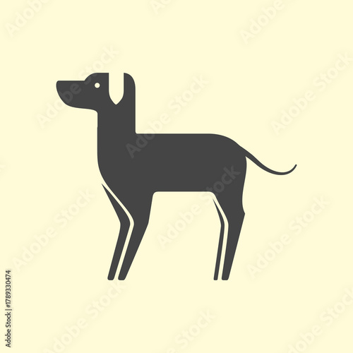 Minimalist black dog silhouette icon on a light background.