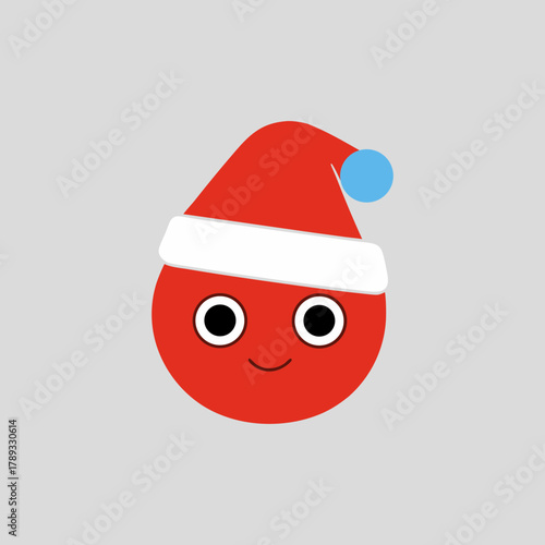Cute red cartoon character with santa hat and big eyes isolated on white background
