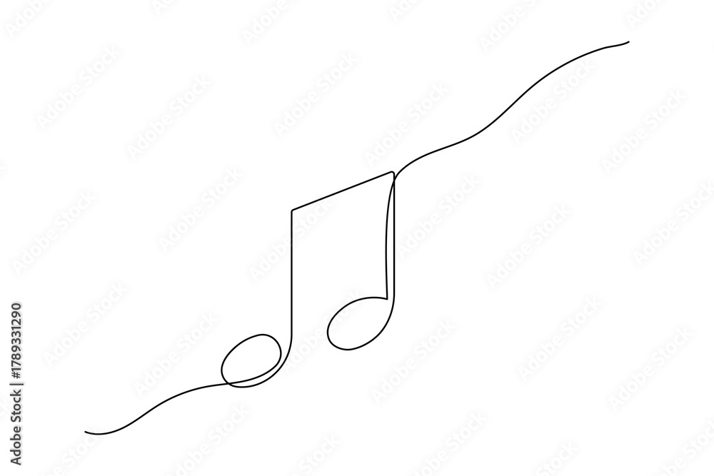Obraz premium Music single line art minimalist continuous one line drawing of headphones and musical note