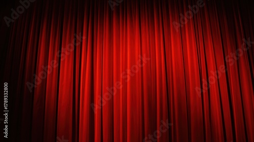 Curtain Call: A rich, crimson curtain draped elegantly, inviting you to the drama beyond. The play is about to begin. 