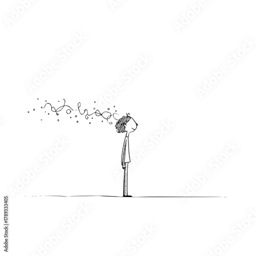 Illustration of a person with thoughts and ideas concept art for mental health and creativity depiction drawing