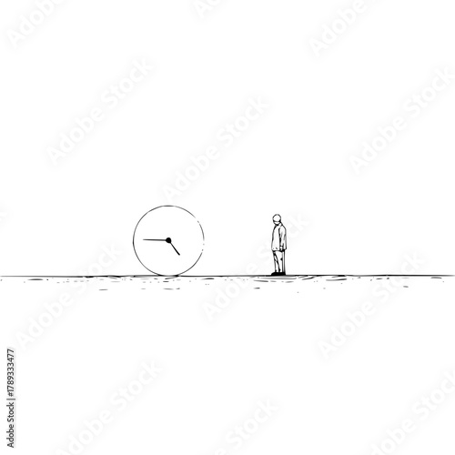 Illustration of time passing man and clock time management concept deadline pressure and anxiety design