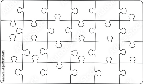 Blank jigsaw puzzle pieces template vector illustration for design, problem solving concept, creativity, teamwork, connection, and education background.