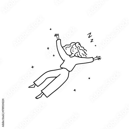 Dreaming girl sleeping vector illustration slumber dreamland bedtime rest sleepwear nightwear relaxation pose art 100