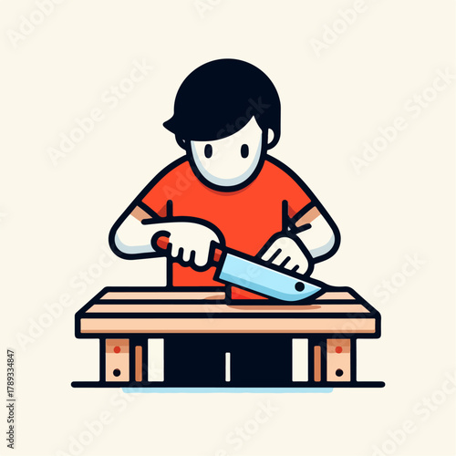 Illustration of a man sharpening a knife