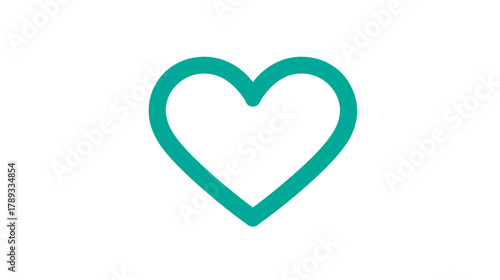 Minimalist Teal Heart Outline Icon on White Background - Love, Affection, Care, Health, Favorite Symbol