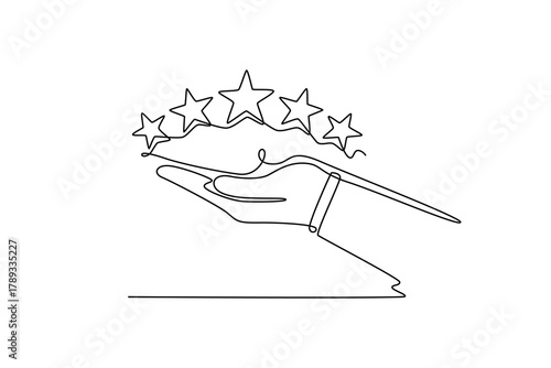 Service rating, positive feedback. Product rating concept. Single line draw design. Vector graphic illustration