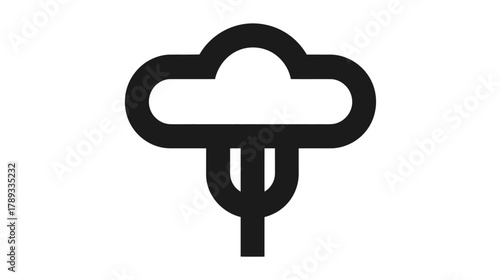 Minimalist Black Cloud Computing Icon, Abstract Digital Network Symbol, Data Storage, Connectivity Concept Graphic on White