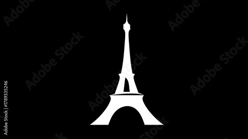 Iconic European City Tower Silhouette Illustration on Black Background, Architectural Landmark Symbol of Travel and Romance
