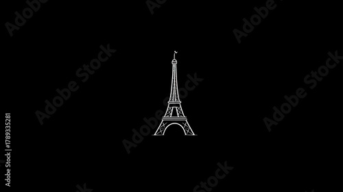 Minimalist outline illustration of an iconic architectural tower structure on a black background, symbolizing travel and famous destinations.