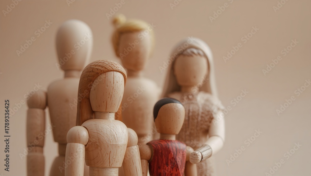 Obraz premium Wooden figures of people with hands, like playful toy figurines for a fun childhood decoration