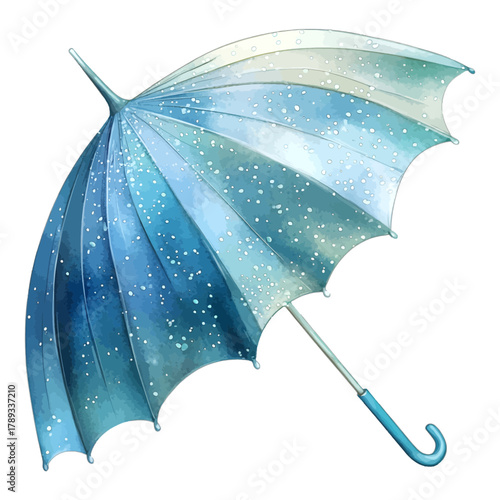 Watercolor Blue Umbrella with Rain or Snow Effect Vector
