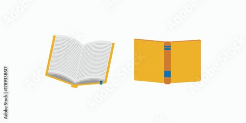 Yellow open and closed books flat vector illustration. Symbol of knowledge, study, education, and literature