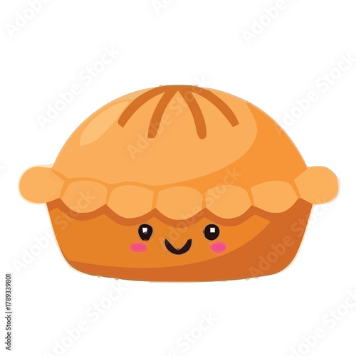 Cute Cartoon Pie with Smiling Face Dessert Illustration