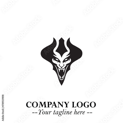 Head of Vampire Logo Symbol in Black on the White Background with Gothic Horror Vector Design