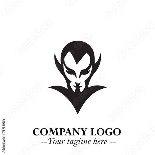 Head of Vampire Logo Symbol in Black on the White Background with Gothic Horror Vector Design