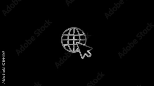 Silver globe icon with cursor on black background world earth