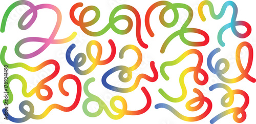 Dynamic abstract wavy gradient shapes with flowing squiggly lines and vibrant color transitions for modern design banners and advertisements, vector illustration