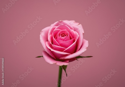 Beautiful pink rose blossom centered in the frame, set against a soft, monochromatic pink backdrop, conveying romance and gentle beauty ,background ,closeup ,floral