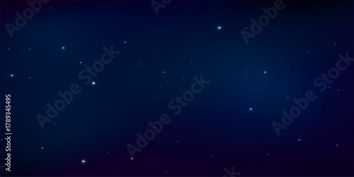 Abstract dark blue night sky with bright glowing stars, space galaxy, and cosmic light particles motion background